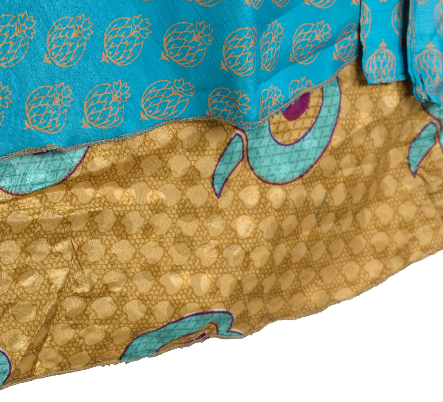 Sushila Vintage Art Silk Saree Magic Wrap Reversible Skirt Turq. Blue Beach Dress