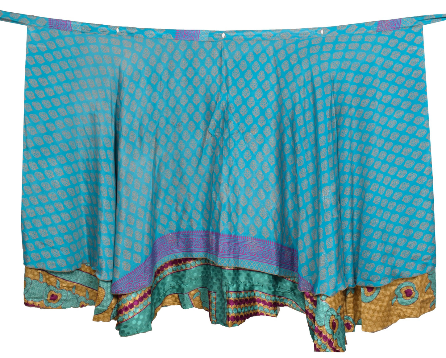 Sushila Vintage Art Silk Saree Magic Wrap Reversible Skirt Turq. Blue Beach Dress