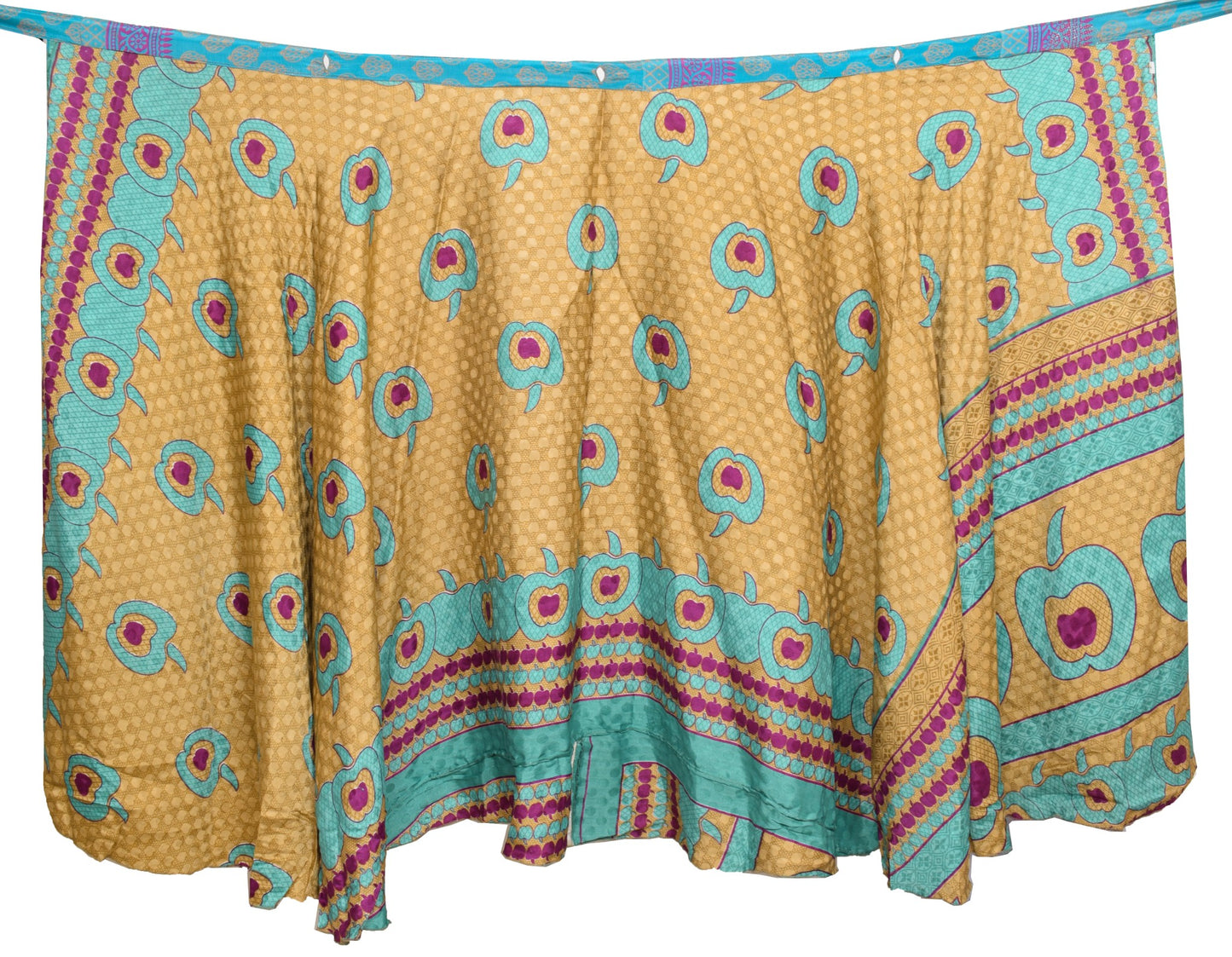 Sushila Vintage Art Silk Saree Magic Wrap Reversible Skirt Turq. Blue Beach Dress