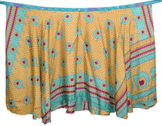 Sushila Vintage Silk Saree Magic Wrap Reversible Skirt Turq. Blue Beach Dress