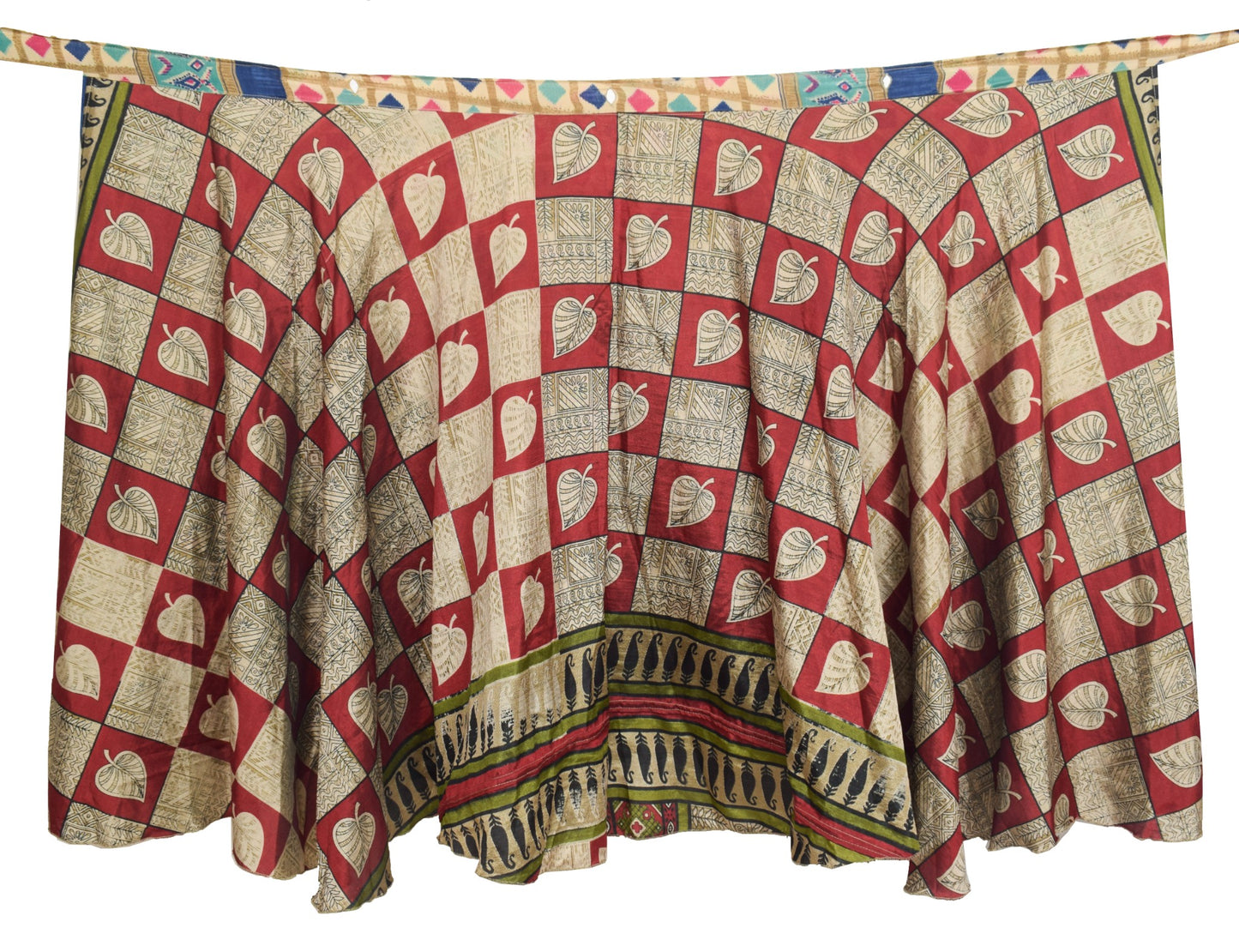Sushila Vintage Art Silk Saree Magic Wrap Reversible Checks Print Skirt Beach Dress