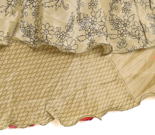 Sushila Vintage Light Brown Saree Magic Wrap Reversible Skirt Art Silk Beach Dress