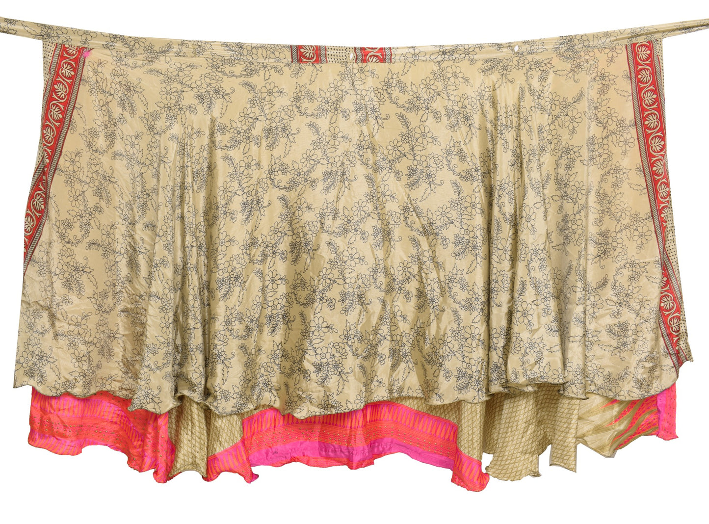 Sushila Vintage Light Brown Saree Magic Wrap Reversible Skirt Art Silk Beach Dress