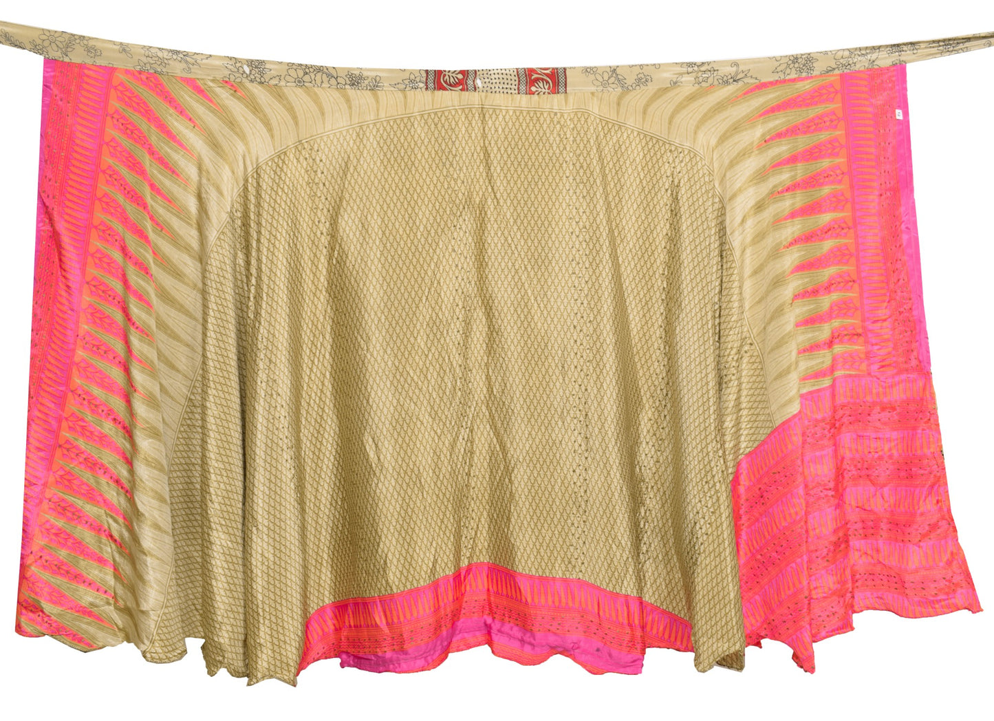 Sushila Vintage Light Brown Saree Magic Wrap Reversible Skirt Art Silk Beach Dress