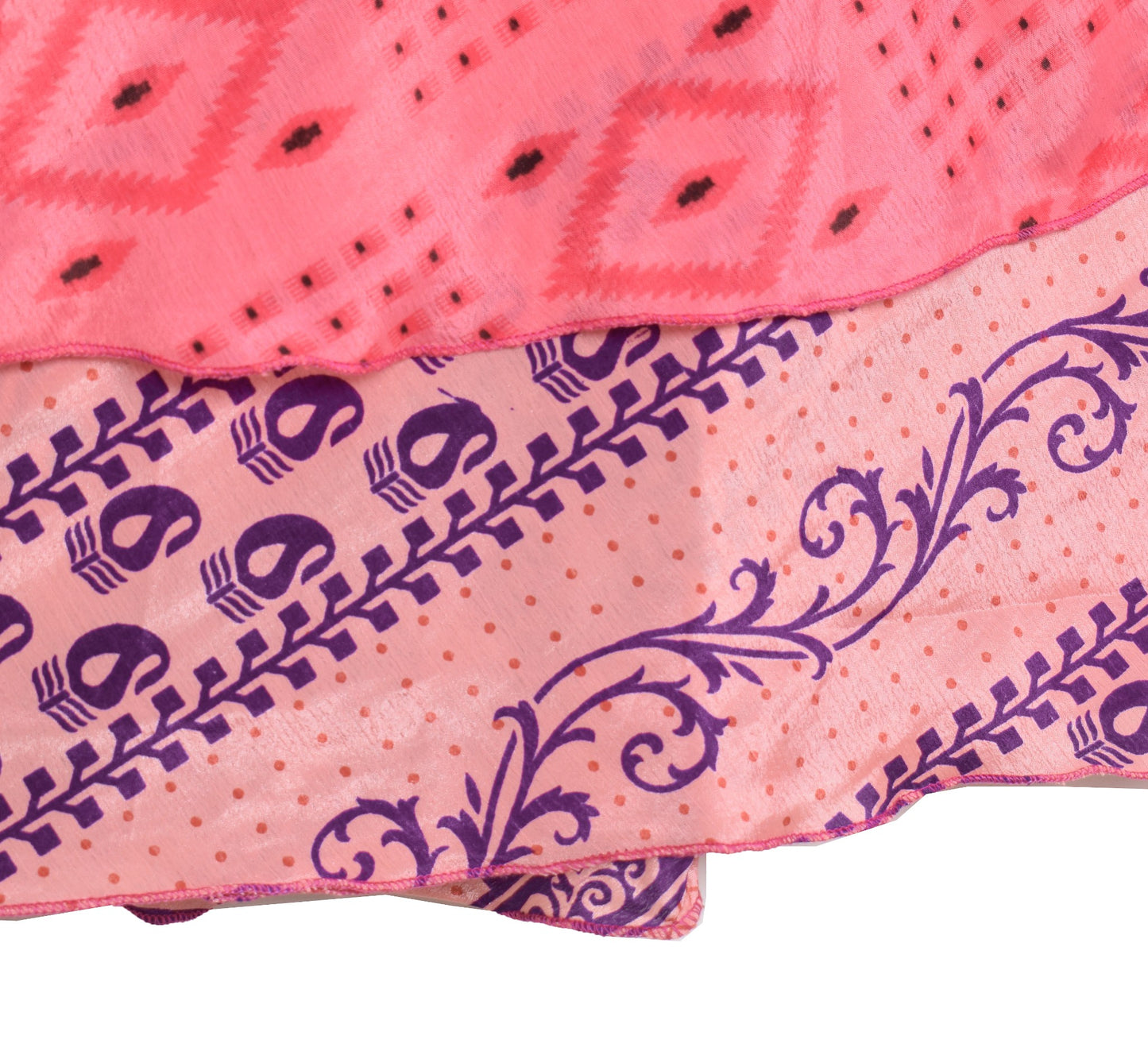 Sushila Vintage Pink Saree Magic Wrap Reversible Skirt Beach Dress Art Silk Floral