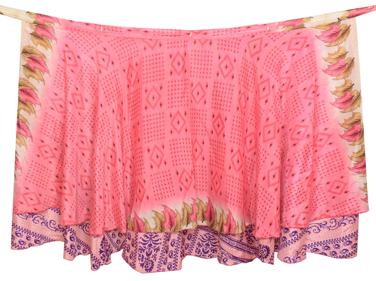 Sushila Vintage Pink Saree Magic Wrap Reversible Skirt Beach Dress Art Silk Floral