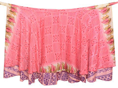 Sushila Vintage Pink Silk Saree Magic Wrap Reversible Skirt Beach Dress Floral