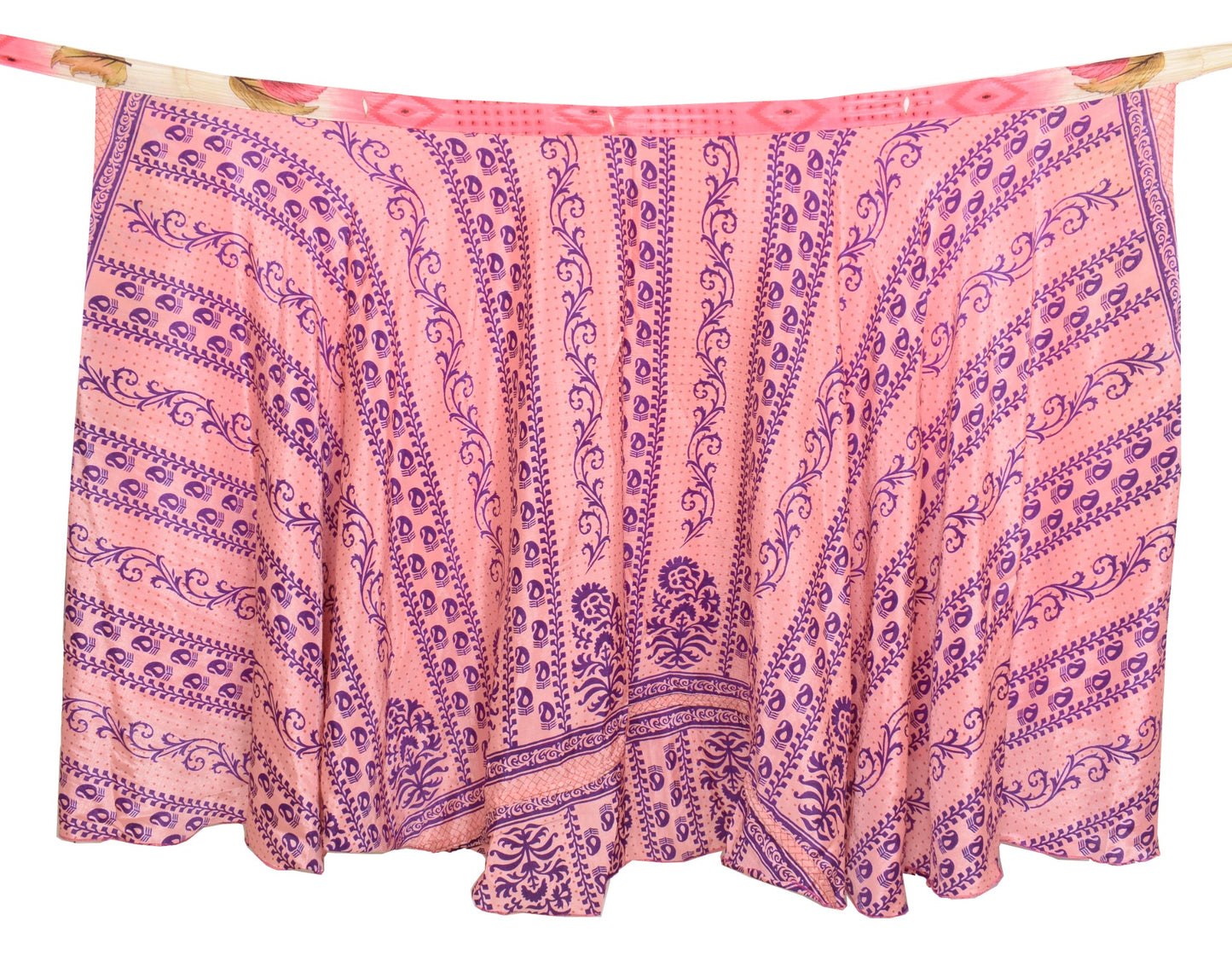 Sushila Vintage Pink Saree Magic Wrap Reversible Skirt Beach Dress Art Silk Floral