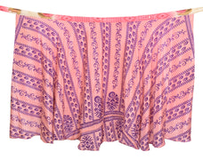 Sushila Vintage Pink Silk Saree Magic Wrap Reversible Skirt Beach Dress Floral