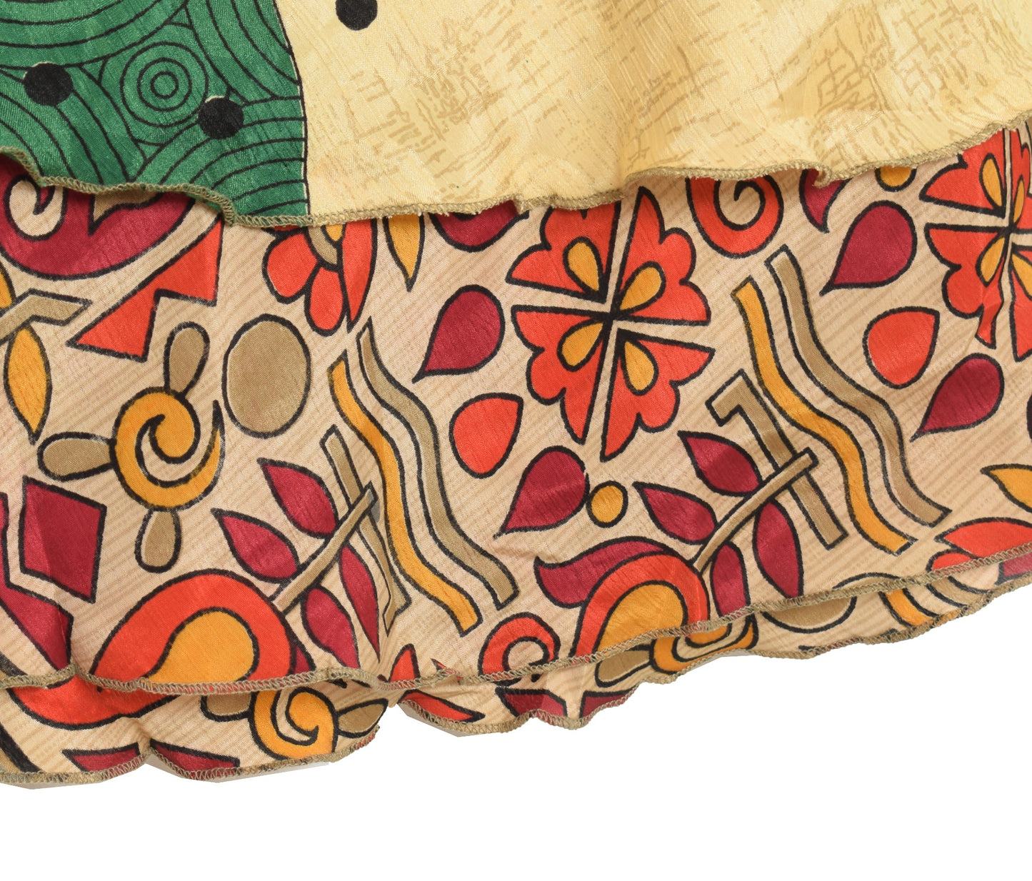 Sushila Vintage Art Silk Saree Magic Wrap Reversible 2 Layer Skirt Beach Dress