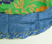 Sushila Vintage Blue Green Silk Saree Magic Wrap Reversible Skirt Beach Dress