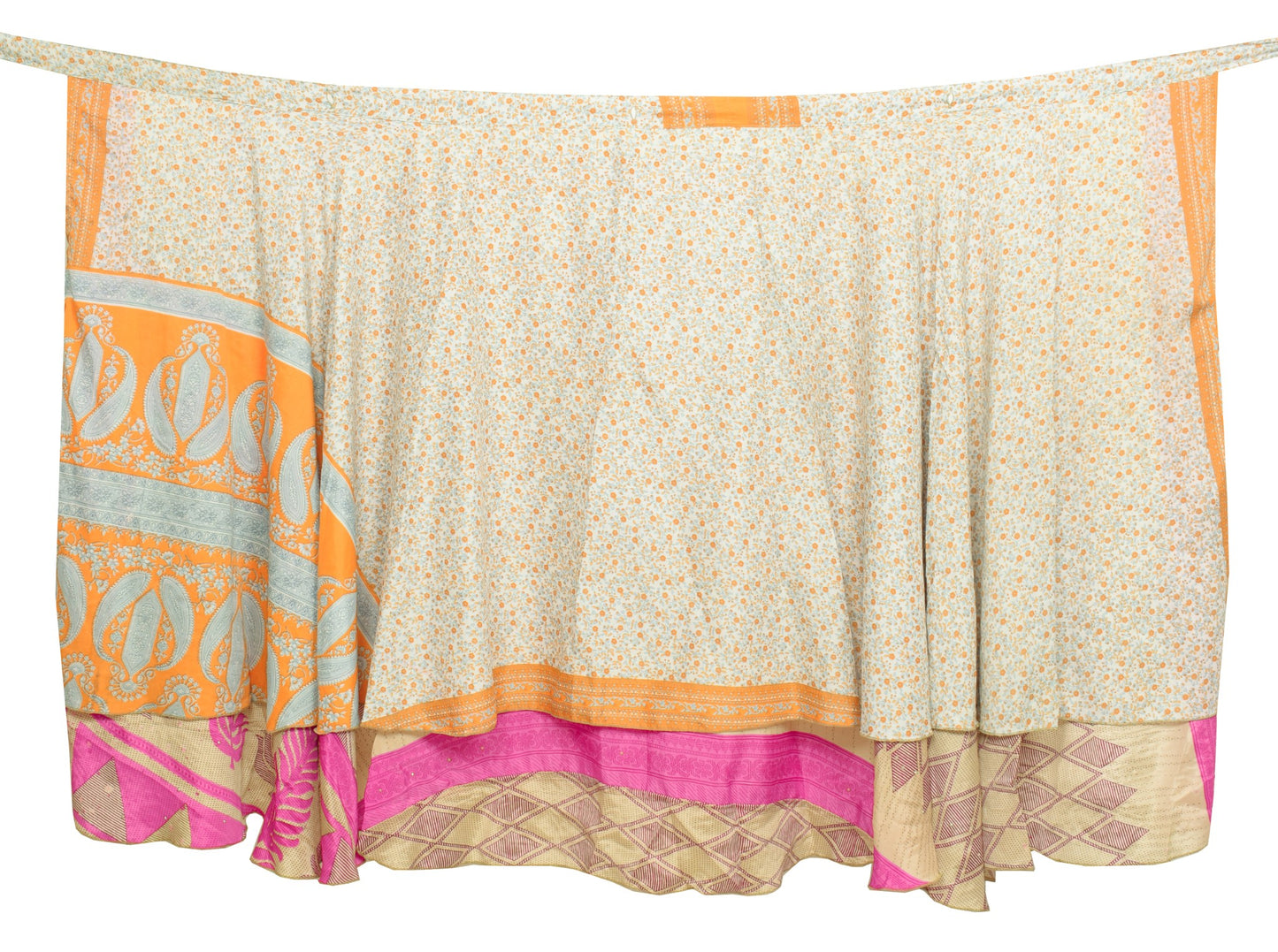 Sushila Vintage Art Silk Saree Magic Wrap Reversible Skirt Floral White Beach Dress