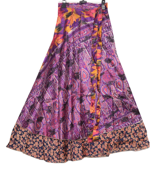 Sushila Vintage Silk Saree Magic Wrap Reversible Skirt Floral Blue Beach Dress