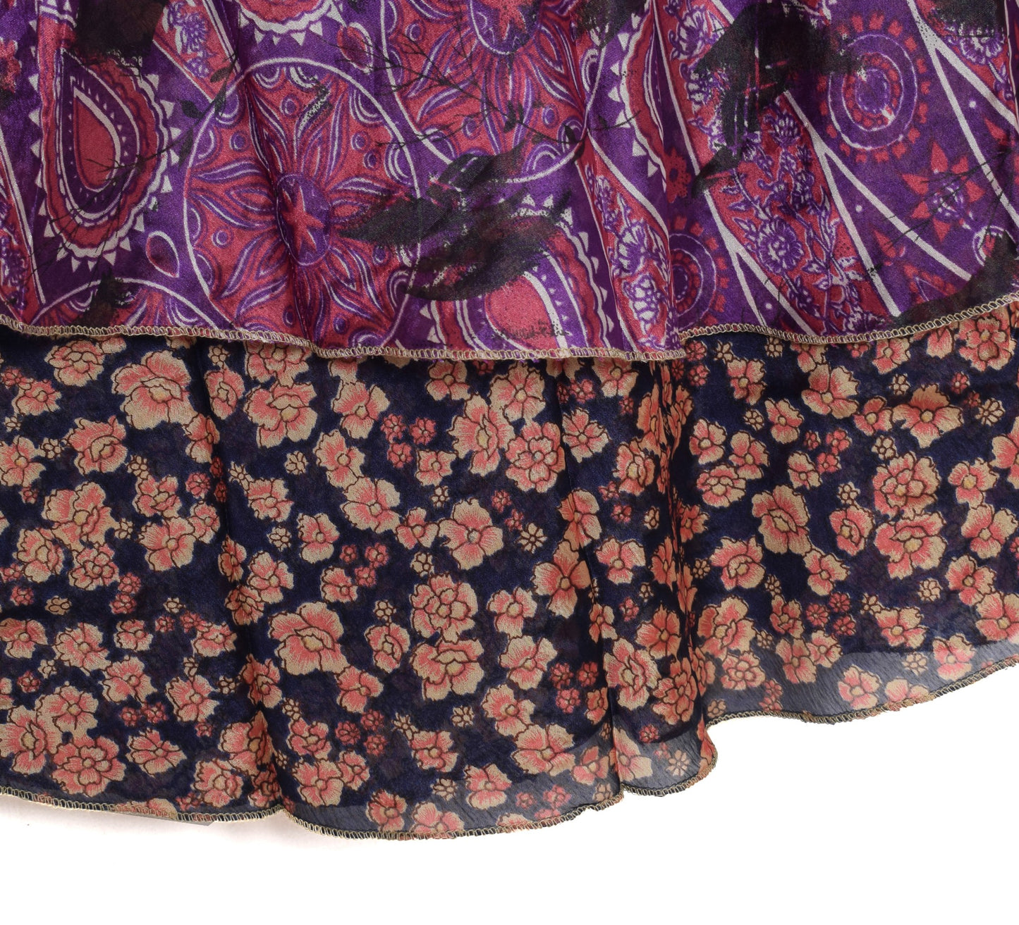 Sushila Vintage Silk Saree Magic Wrap Reversible Skirt Floral Blue Beach Dress