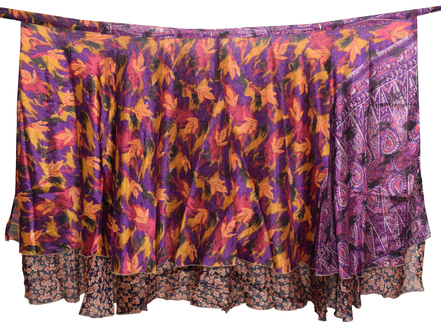 Sushila Vintage Silk Saree Magic Wrap Reversible Skirt Floral Blue Beach Dress