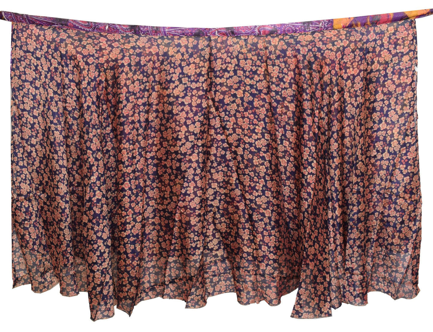 Sushila Vintage Silk Saree Magic Wrap Reversible Skirt Floral Blue Beach Dress