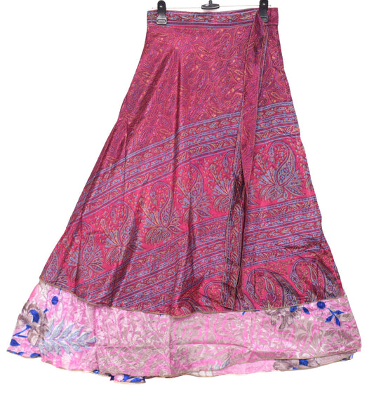 Sushila Vintage Art Silk Saree Magic Wrap Reversible Skirt Beach Dress Pink Clothing