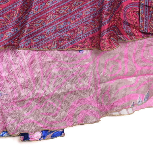 Sushila Vintage Art Silk Saree Magic Wrap Reversible Skirt Beach Dress Pink Clothing