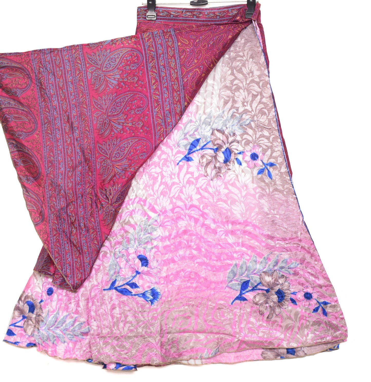 Sushila Vintage Art Silk Saree Magic Wrap Reversible Skirt Beach Dress Pink Clothing