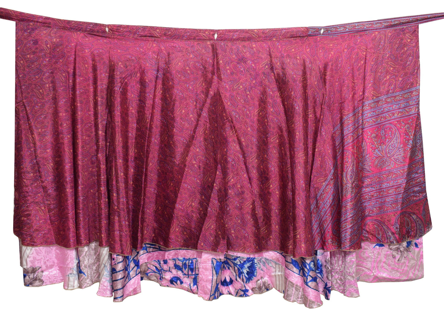 Sushila Vintage Art Silk Saree Magic Wrap Reversible Skirt Beach Dress Pink Clothing