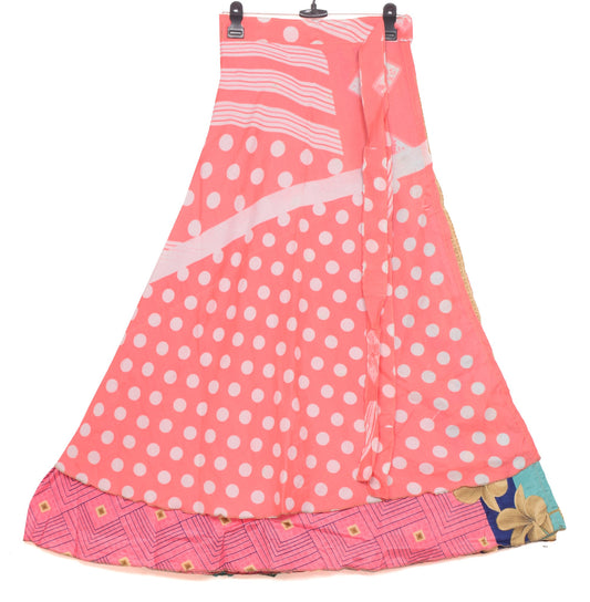 Sushila Vintage Pink Silk Saree Magic Wrap Reversible 2 Layer Skirt Beach Dress