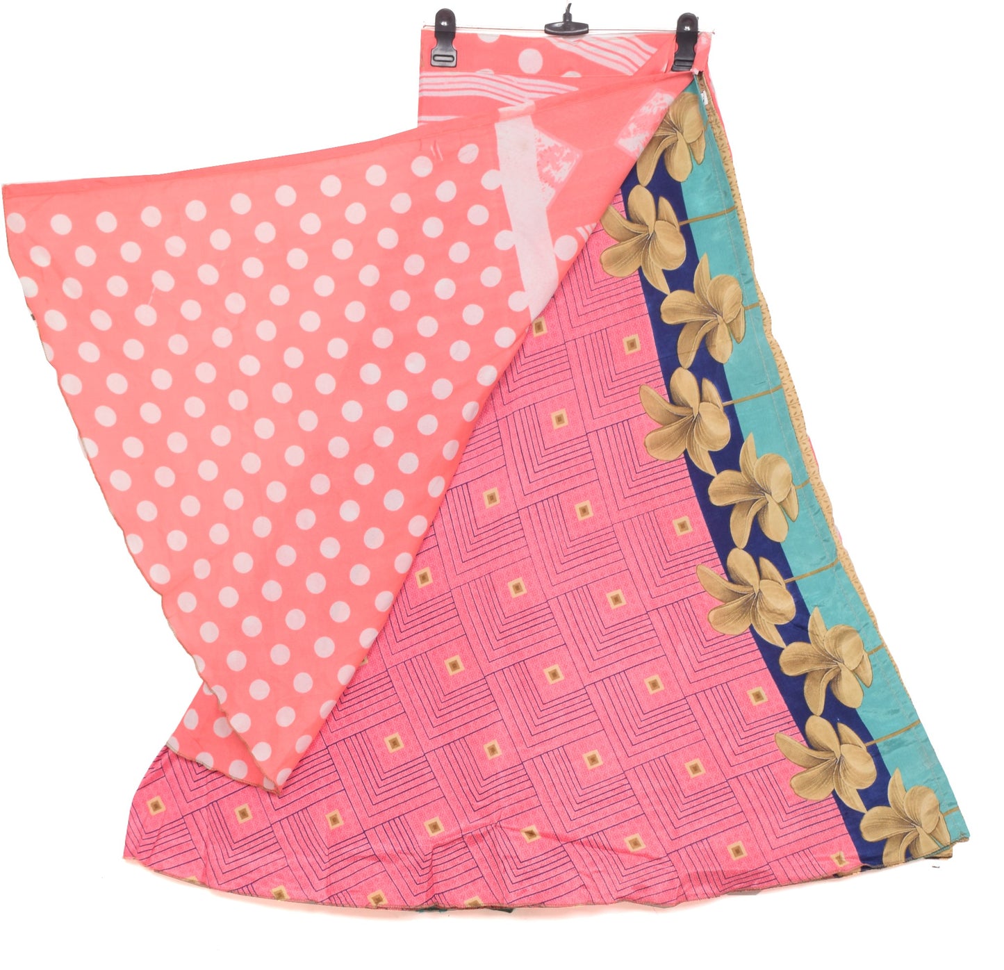 Sushila Vintage Pink Saree Magic Wrap Reversible 2 Layer Skirt Art Silk Beach Dress
