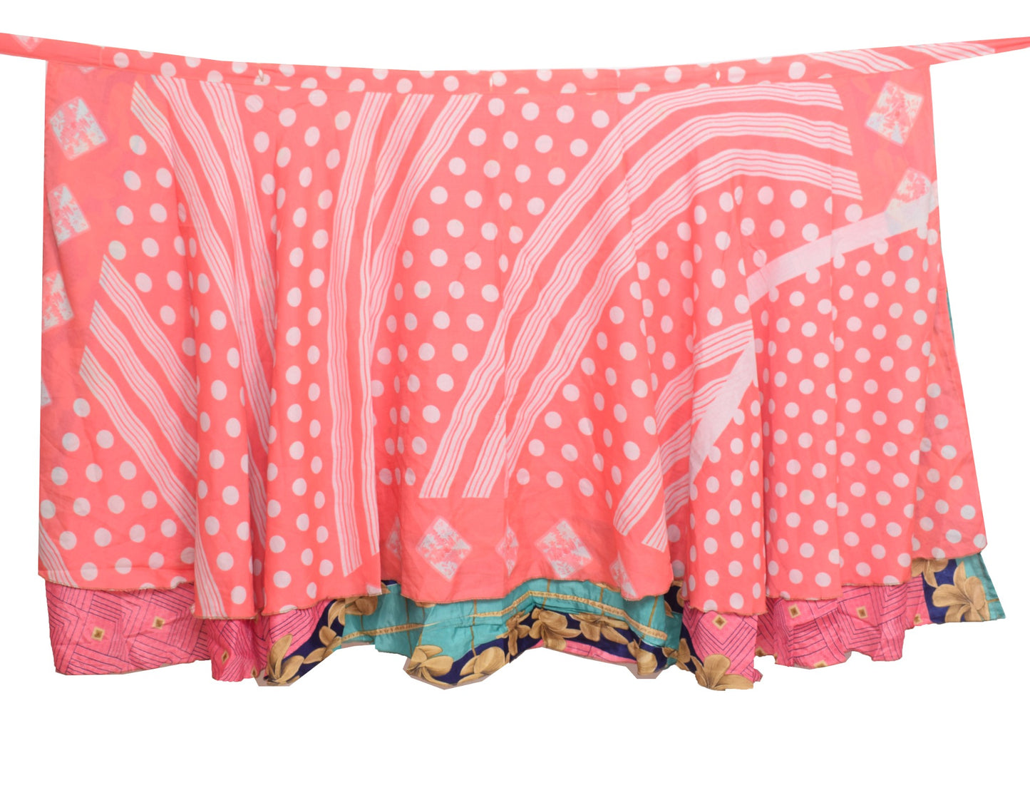 Sushila Vintage Pink Saree Magic Wrap Reversible 2 Layer Skirt Art Silk Beach Dress