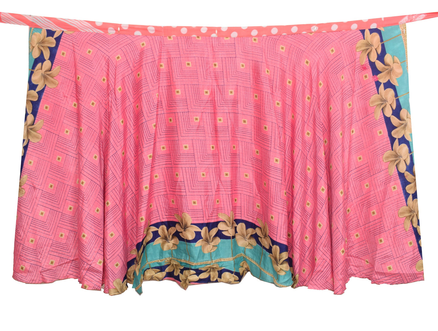 Sushila Vintage Pink Saree Magic Wrap Reversible 2 Layer Skirt Art Silk Beach Dress