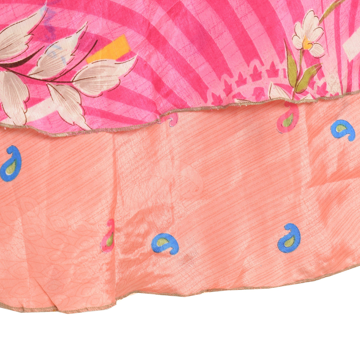 Sushila Vintage Peach Saree Magic Wrap Reversible Skirt Paisley Art Silk Beach Dress