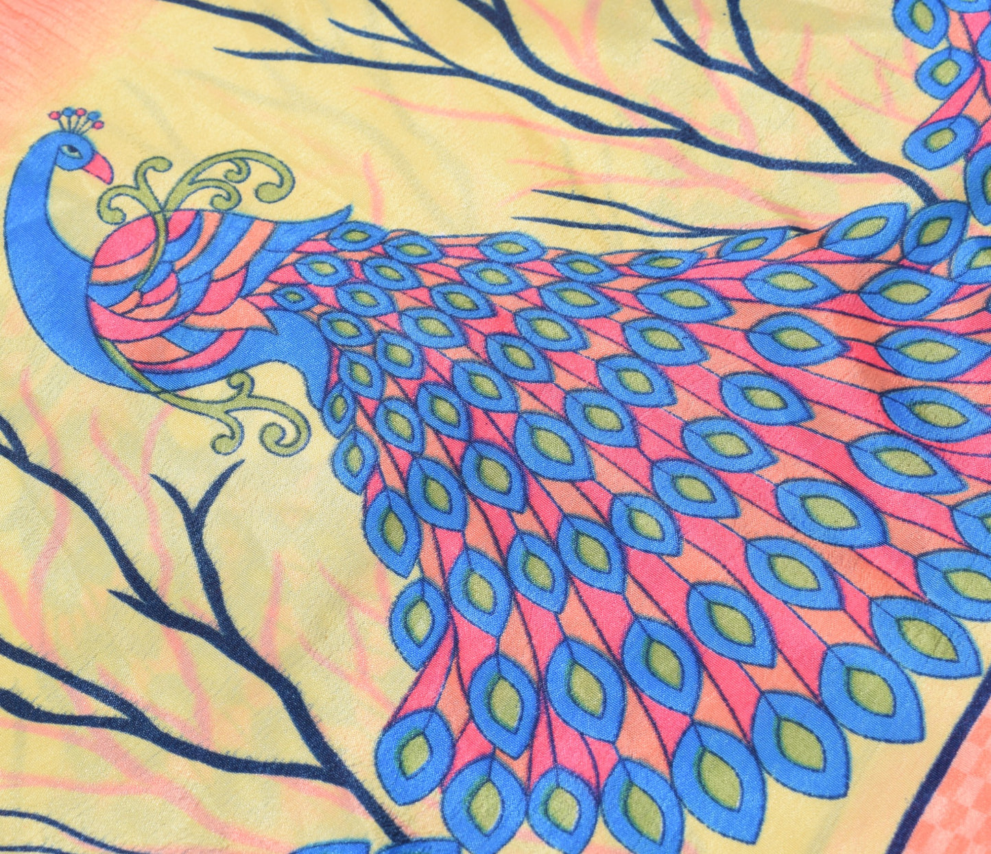 Sushila Vintage Peach Saree Magic Wrap Reversible Skirt Paisley Art Silk Beach Dress