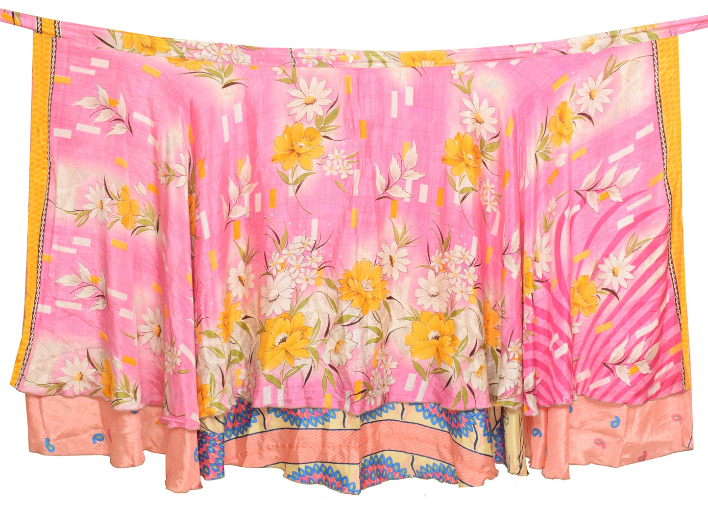 Sushila Vintage Peach Saree Magic Wrap Reversible Skirt Paisley Art Silk Beach Dress