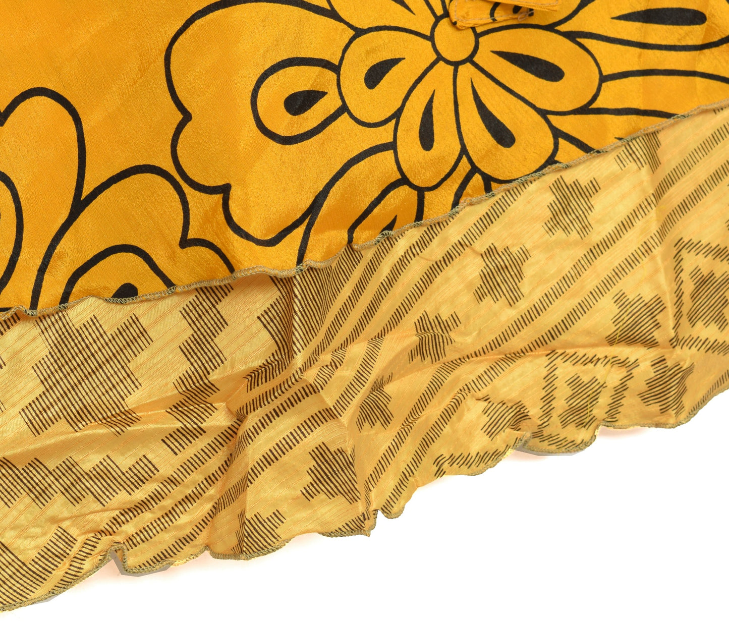 Sushila Vintage 2 Layer Saree Magic Wrap Reversible Skirt Yellow Art Silk Beach Dress
