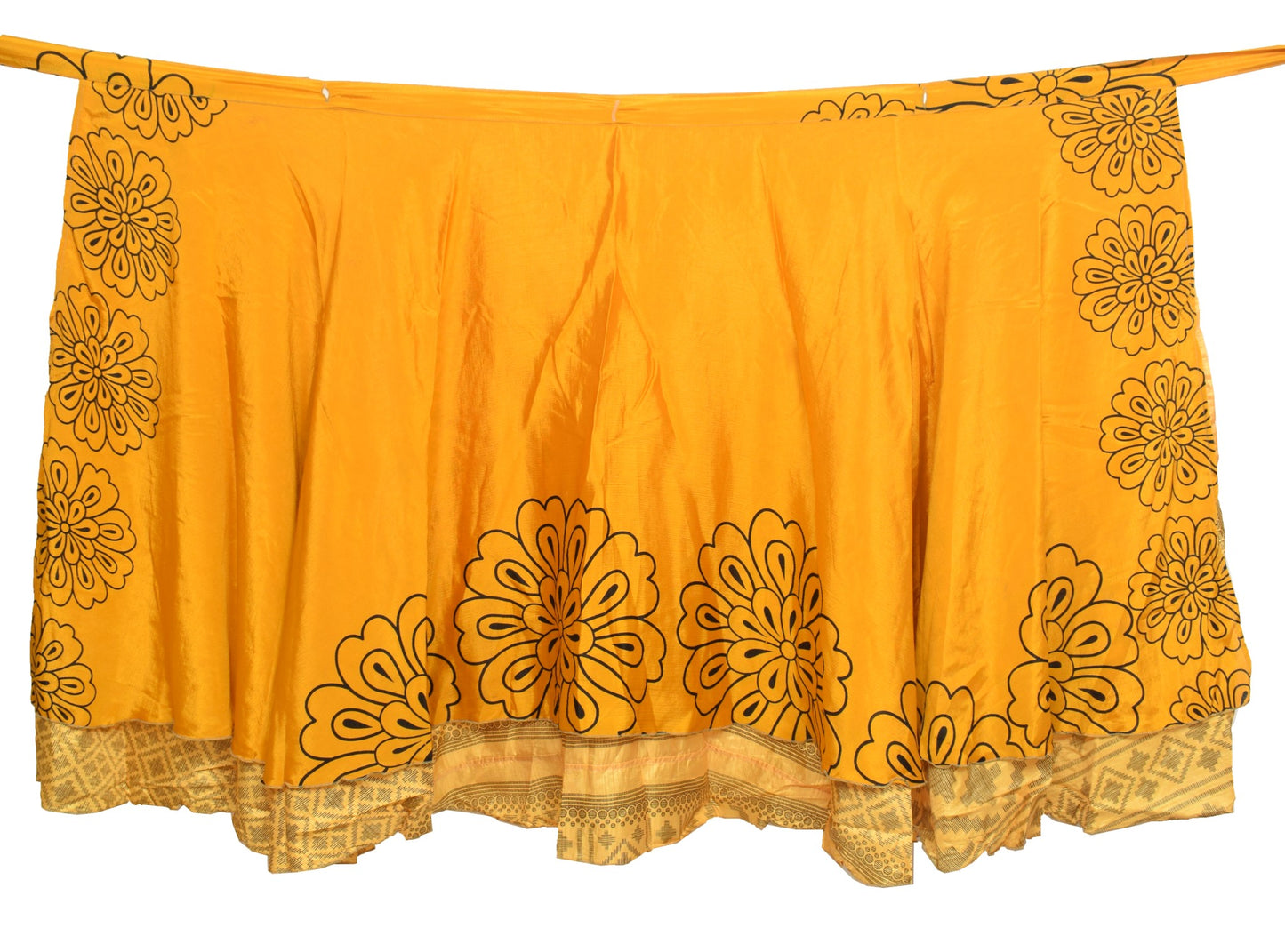 Sushila Vintage 2 Layer Saree Magic Wrap Reversible Skirt Yellow Art Silk Beach Dress