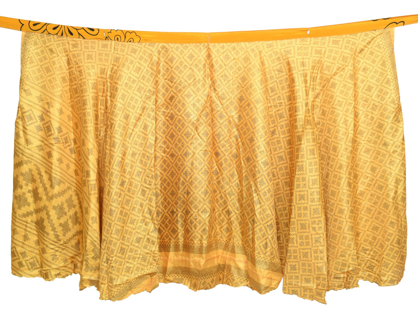 Sushila Vintage 2 Layer Saree Magic Wrap Reversible Skirt Yellow Art Silk Beach Dress