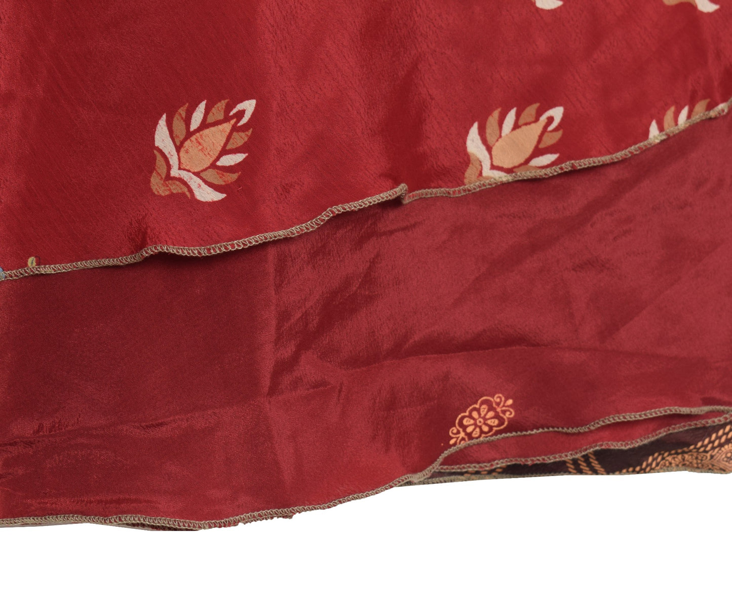 Sushila Vintage Art Silk Saree Magic Wrap Reversible Skirt Beach Dress Floral Maroon