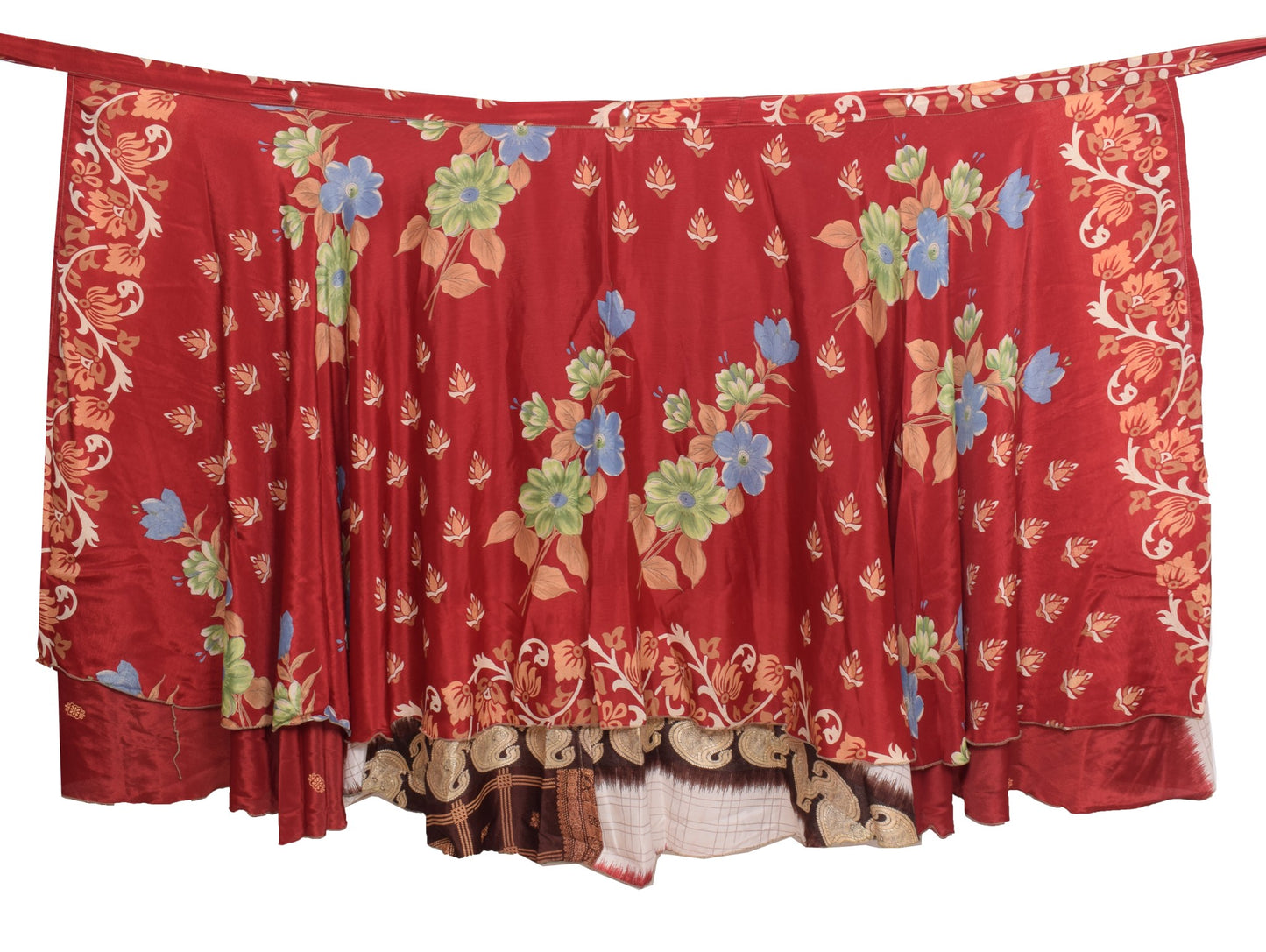 Sushila Vintage Art Silk Saree Magic Wrap Reversible Skirt Beach Dress Floral Maroon