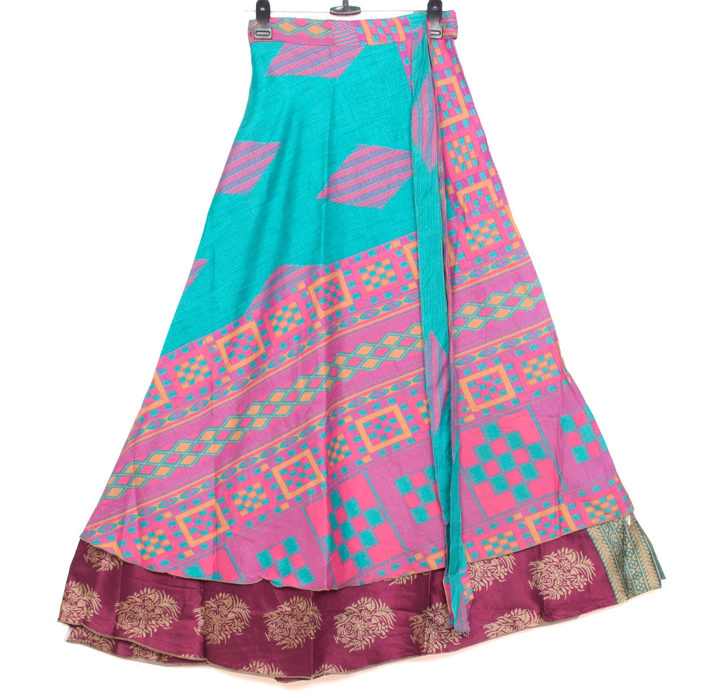 Sushila Vintage Floral Art Silk Saree Magic Wrap Reversible Skirt Pink Beach Dress