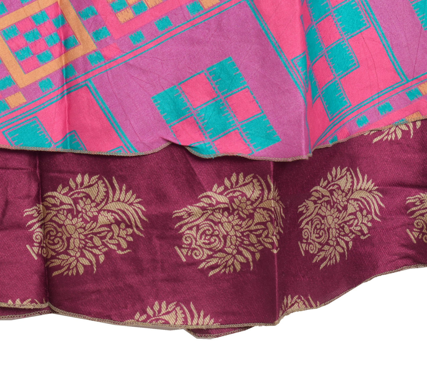 Sushila Vintage Floral Art Silk Saree Magic Wrap Reversible Skirt Pink Beach Dress