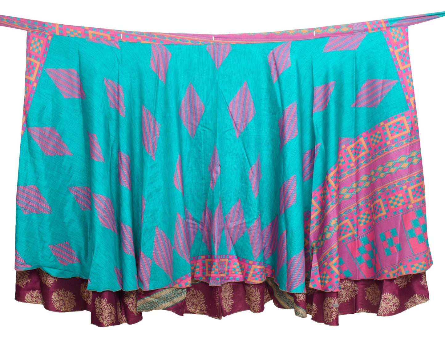 Sushila Vintage Floral Art Silk Saree Magic Wrap Reversible Skirt Pink Beach Dress
