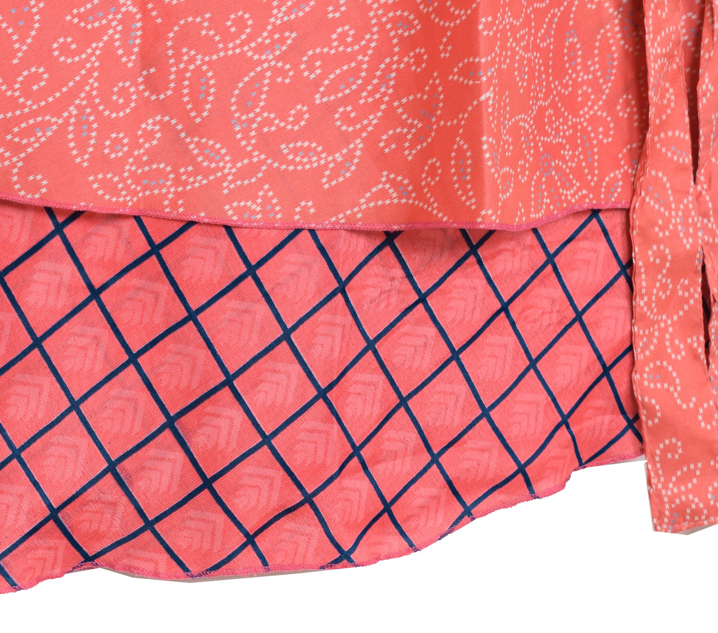 Sushila Vintage Magic Wrap Checks Pink Saree Reversible Skirt Art Silk Beach Dress