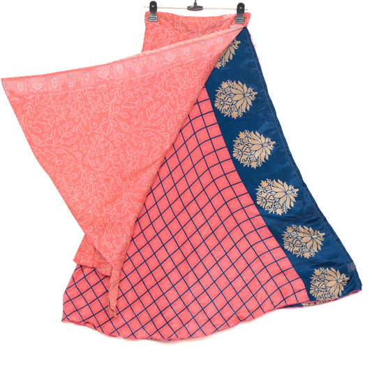 Sushila Vintage Magic Wrap Checks Pink Saree Reversible Skirt Art Silk Beach Dress