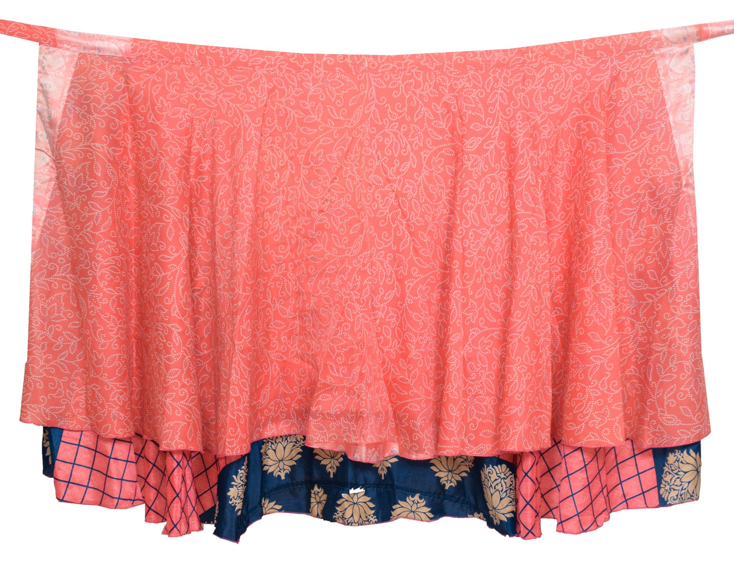 Sushila Vintage Magic Wrap Checks Pink Saree Reversible Skirt Art Silk Beach Dress