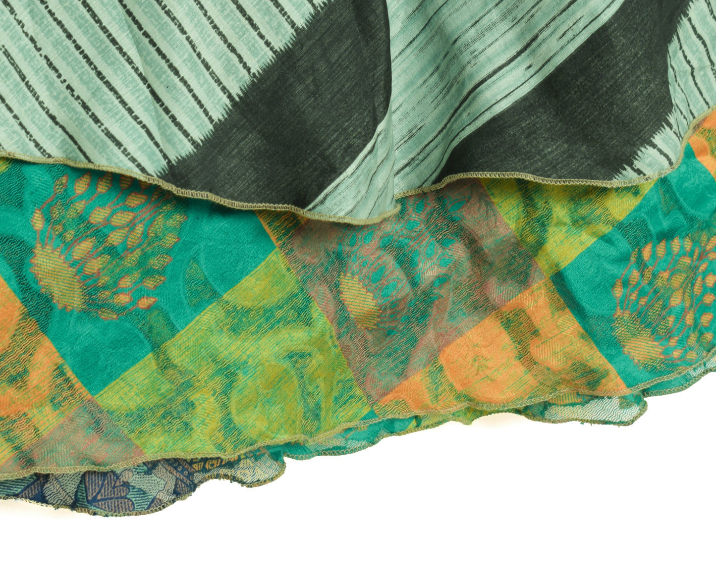 Sushila Vintage Floral Saree Magic Wrap Reversible Skirt Green Art Silk Beach Dress