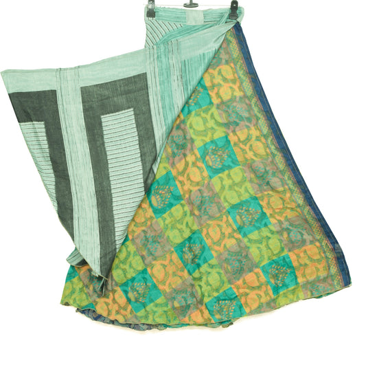 Sushila Vintage Floral Saree Magic Wrap Reversible Skirt Green Art Silk Beach Dress
