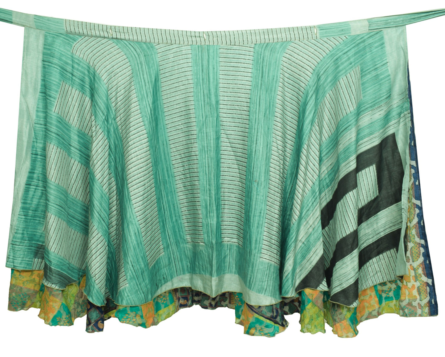 Sushila Vintage Floral Saree Magic Wrap Reversible Skirt Green Art Silk Beach Dress