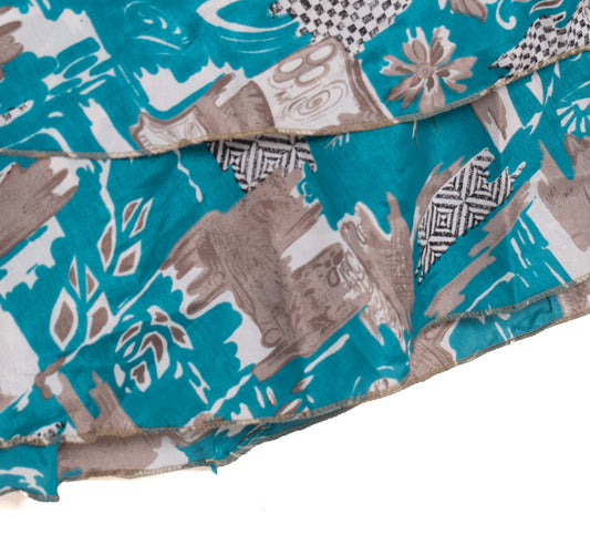 Sushila Vintage Teal Blue Saree Magic Wrap Reversible Skirt Art Silk Beach Dress