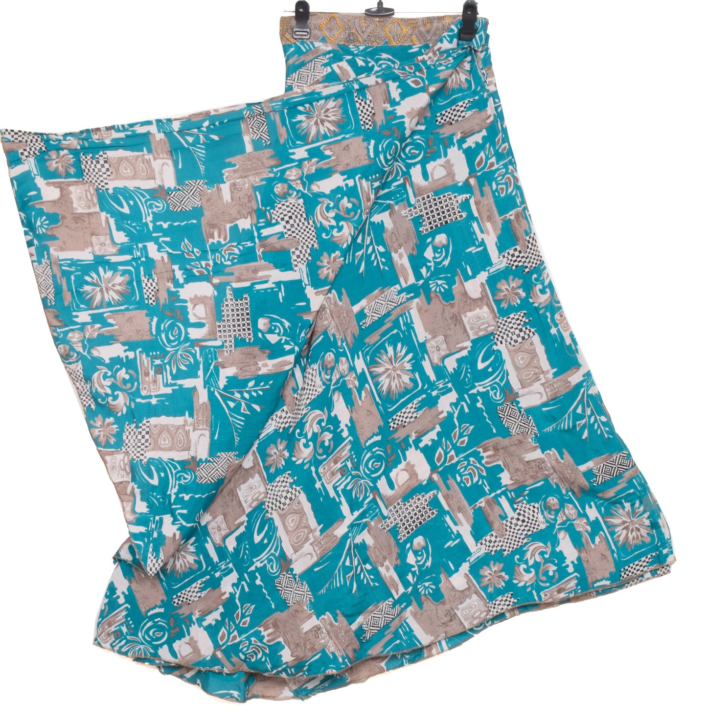 Sushila Vintage Teal Blue Saree Magic Wrap Reversible Skirt Art Silk Beach Dress