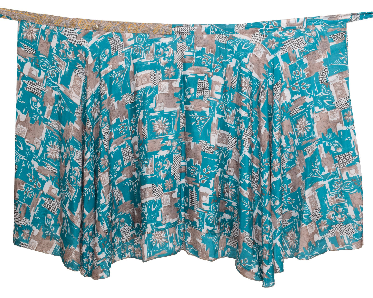 Sushila Vintage Teal Blue Saree Magic Wrap Reversible Skirt Art Silk Beach Dress