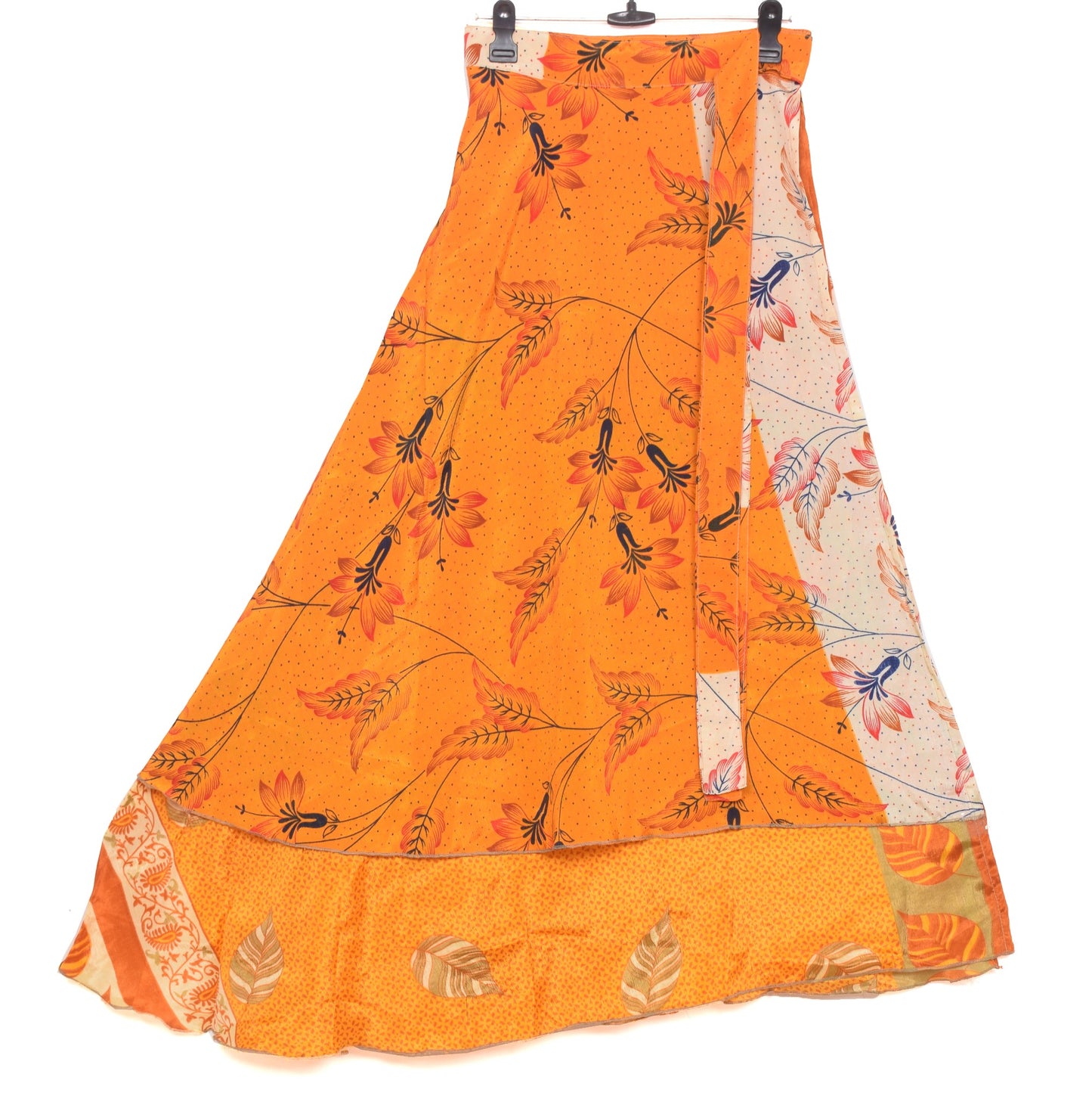 Sushila Vintage Floral Art Silk Saree Magic Wrap Reversible Skirt Yellow Beach Dress