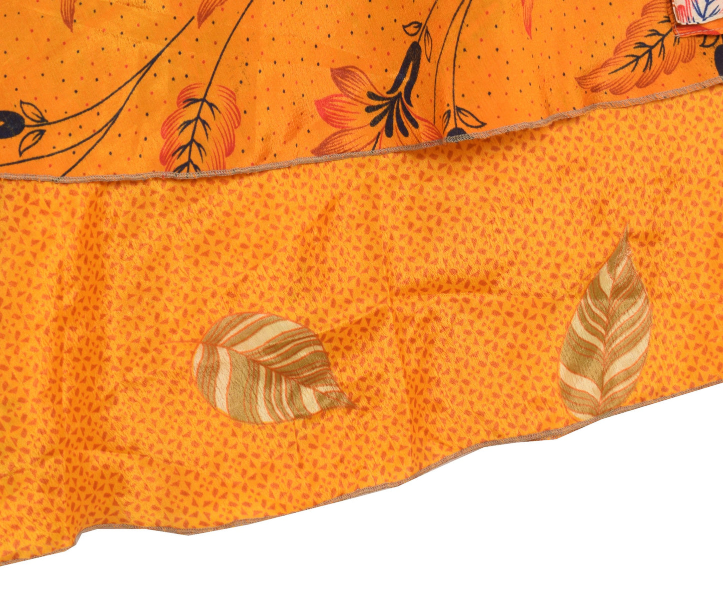Sushila Vintage Floral Art Silk Saree Magic Wrap Reversible Skirt Yellow Beach Dress